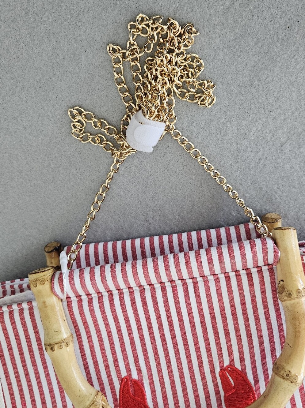 Tommy Bahama Lobster Embroidered Tote Bag NWT Bamboo Handles Coastal Resort - Picture 10 of 16